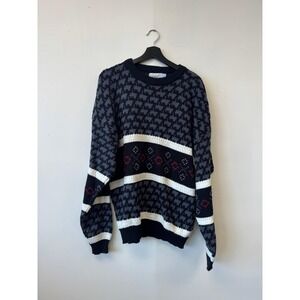 Vintage Robert Bruce Sweater Mens Large Geometric Knit Crewneck Pullover 90s